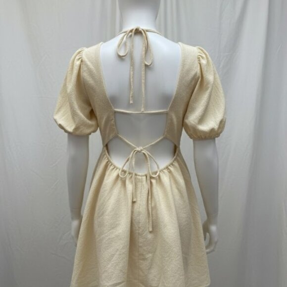 HYFVE Cottagecore Balloon Sleeve Mini Dress M – Soft Yellow Boho Style - Picture 4 of 11